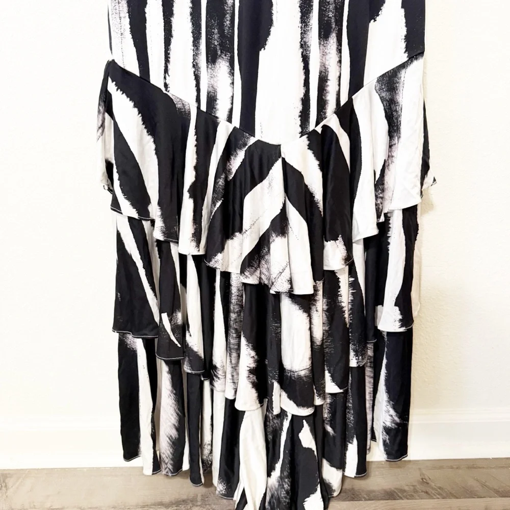 NEW Retrofete Sara Dress in Zebra Ink Open Back Ruffle Mermaid Hem Maxi Gown - Picture 13 of 14
